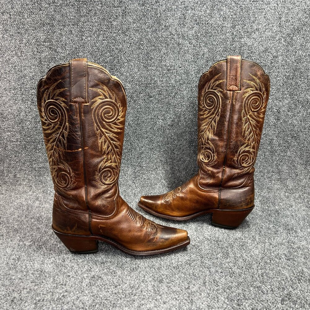 Justin Damiana Western Boots Women's Size 6.5 Brown Leather Snip Toe Cowboy Boot - Picture 8 of 16